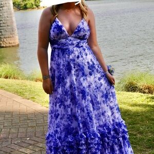 Vibrant Blue Floral Maxi Dress